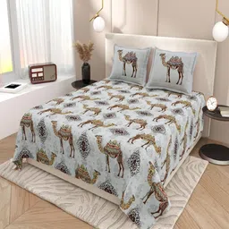 INDRA'S Grey & Red 160 TC King Bedsheet with 2 Pillow Covers image 3