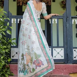 ALMAARI FASHION Ethnic Motifs Printed Pure Linen Kanjeevaram Saree image 5