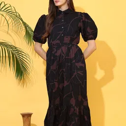 De La Moda Floral Print Puff Sleeve Crepe Fit & Flare Midi Dress-image-32