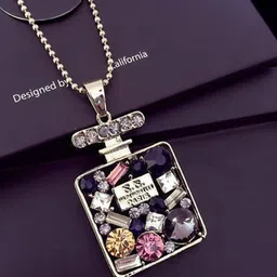 StyleCast Silver-Toned Crystals-Studded Perfume Bottle-Shaped Elegant Pendant With Chain-picture-28