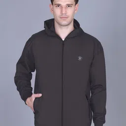 MOUNTAIN COLOURS Men Hooded Solid Windcheater Bomber Jacket-picture-23