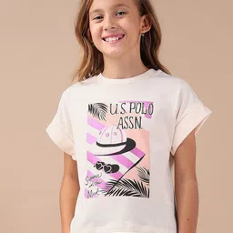 U.S. Polo Assn. Kids Girls Graphic Printed Round Neck Cotton T-shirt-picture-26