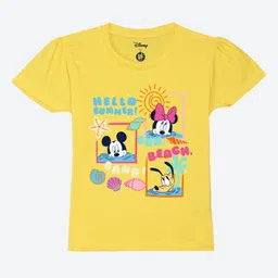 YK Disney Girls Mickey & Friends Graphic Printed Round Neck Cotton T-shirt-image-45