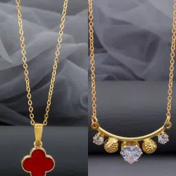Birado Jewellery Set Of 2 Steel Gold-Plated Artificial Stones Studded Minimal Necklaces-picture-38
