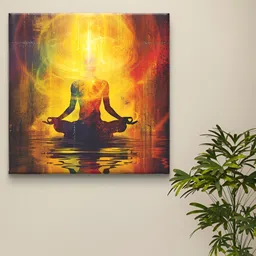 Myntra Elegant Homes Gold-Toned & Red Meditation Printed Canvas Wall Art image 2