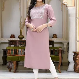 MissKurti Women's Embroidered Straight Mirror Work Kurti-picture-57