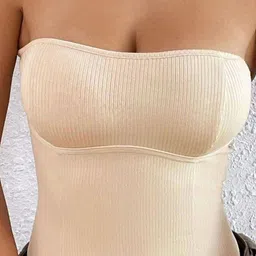 HERE&NOW Women Beige Off-Shoulder Tube Crop Top image 2