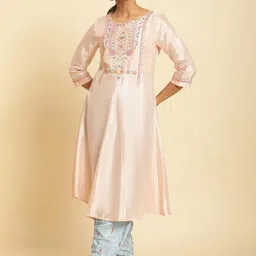 W Floral Embroidered Thread Work A-Line Kurta-picture-35
