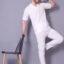 gc fab Men Top & Pyjama Set White Solid image 1