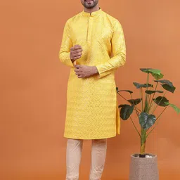 TABARD Woven Design Mandarin Collar Sequinned Pure Cotton Straight Kurta-picture-16