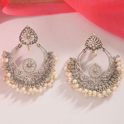 JAYPORE Silver-Plated Artificial Beaded Crescent Shaped Chandbalis-picture-16