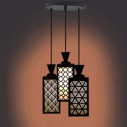 Gojeeva Black & White Textured Rectangle Shaped Wooden Pendant Ceiling Lamp-picture-41