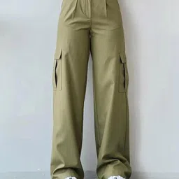 miss mosa by akanksha Alamode By Akanksha Women Olive Roderno Cotton Cargo Statement Pants image 2