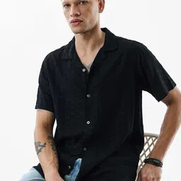 Snitch Men Relaxed Fit Textured Cuban Collar Casual Shirt-picture-30