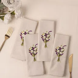 Glimpse Homes Lavender Bliss 4-Pcs Beige & Violet Embroidered Cotton Table Napkins image 1
