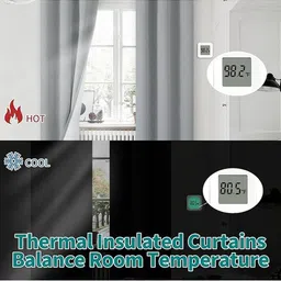 BFAM Grey Set of 2 Black Out Long Door Curtain image 3