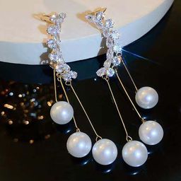 VAGHBHATT Korean Gold-Plated Artificial Stones Studded & Pearls Beaded Tasselled Ear Cuff-picture-41