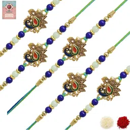 MEIRA JEWELLERY Set Of 5 Designer Beaded Rakhis With Assorted Greeting Card & Roli Chawal-picture-12
