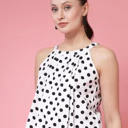 BEING NAUGHTY Polka Dot Printed Halter Neck A-Line Crop Top image 4