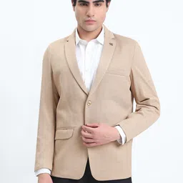SHOWOFF Men Solid Beige Single-Breasted Slim Fit Blazer image 2