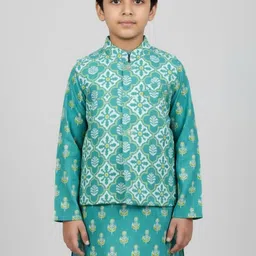 Sangria Boys Floral Printed Kurta, Jacket & Pyjama Set-picture-40