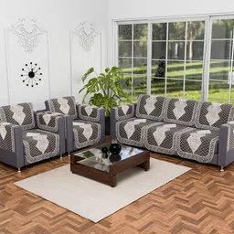 Kuber Industries Grey & Brown 16 Pieces Printed 5-Seater Sofa Cover With Arms image 1