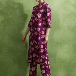Jaipur Kurti Women Floral Printed Calf Length Regular A-Line Kurta with Trousers image 4