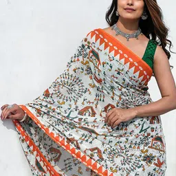 JAIPURI PRINT Warli Printed Pure Cotton Saree image 5