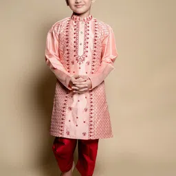 TAKE STYLE Boys Ethnic Motifs Embroidered Thread Work Dupion Silk Kurta With Patiala-picture-37