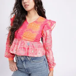 fusion by glitchez Ethnic Motifs Printed Peplum Top-picture-29