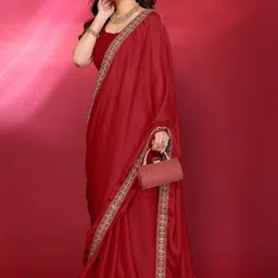 HERE&NOW Red Printed Satin Sarees-picture-32