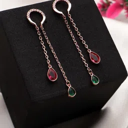 Beenth & Doneth Pink Green Stone Rose Gold Sterling Silver Studs Earrings-picture-41