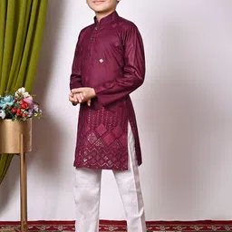 BAESD Boys Embroidered Regular Sequinned Kurta with Pyjamas image 5