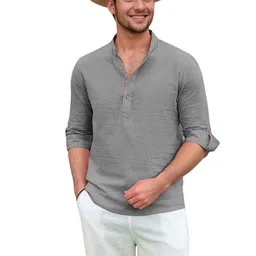 BHUVIKOO Band Collar Roll-Up Sleeves Straight Short Kurta-picture-27