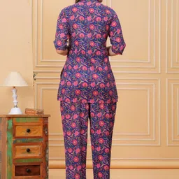 FEMARY Printed Pure Cotton Mandarin Neck Three Fourth Sleeve Top With Trousers Co-Ords image 4