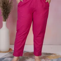 d k w Women Regular Fit Pink Pure Cotton Trousers-picture-28