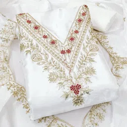 Panzora Embroidered Organza Unstitched Dress Material image 3