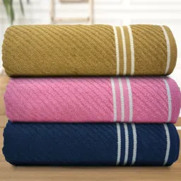Myntra Elegant Homes Pink & Navy Blue 3 Pieces Striped Cotton 400 GSM Bath Towels-picture-26