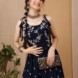 Inddus Girls Ethnic Motifs Embroidered A-Line Kurta with Palazzos image 2