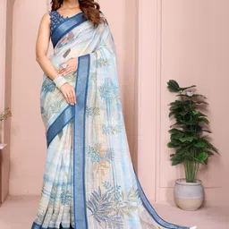 Jinal & Jinal Floral Zari Linen Blend Saree-picture-23