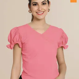 Mast & Harbour Women Pack of 2 Solid Puff Sleeves Regular Top-picture-29