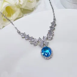 Designs & You Silver-Plated Cubic Zirconia Studded Pendants with Chains-picture-43