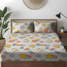 WEAVE AND DECOR White Conversational 300 TC Queen Bedsheet with 2 Pillow Covers-image-31