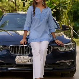 INAAYA JAIPUR Women Ethnic Motif Embroidered Thread Work Pure Cotton Kurti-image-6