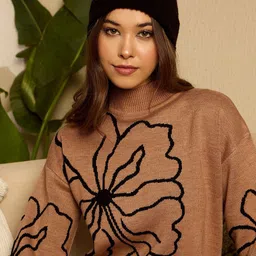 Berrylush Women Floral Printed Turtle Neck Longline Pullover Sweaters image 2