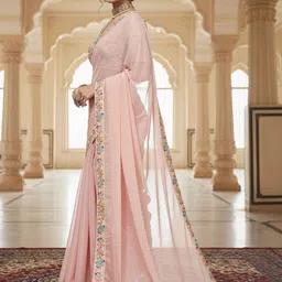 FABLAND Floral Embroidered Pure Georgette Heavy Work Tussar Saree image 5