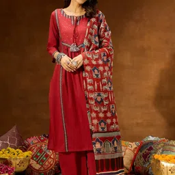 Janasya Women Ethnic Motifs Embroidered Regular Sequinned Pure Cotton Kurta with Palazzos & With Dupatta-picture-19