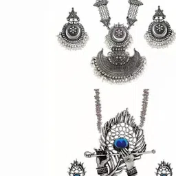 N S G Set Of 2 Silver-Plated Oxidised Jewellery Set image 4