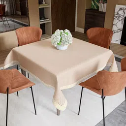 Kuber Industries Brown & White Geometric Printed Waterproof 4-Seater Square Table Cover-picture-21