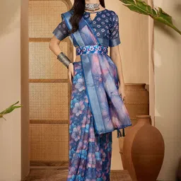 Moda Rapido Floral Zari Linen Blend Designer Saree-picture-32